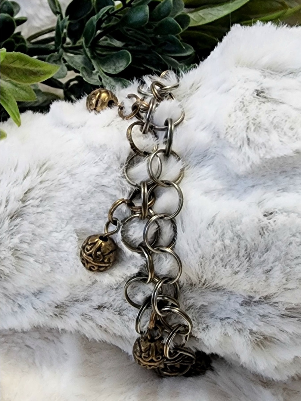 Boho Mixed-Metal Double Link Charm Bracelet with Filigree Bead Dangles